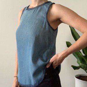 Dark Chambray Embroidered Tank